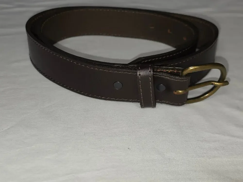 Genuine Leather Belt Made in USA Brown Brass Buckle Stitched 44.75